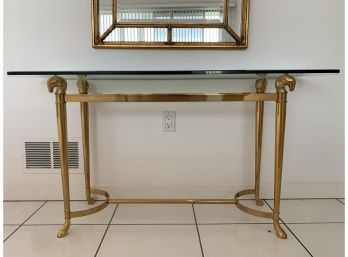 A Vintage Hollywood Regency Style Brass & Glass Console Table