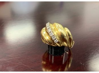 An 18K Gold Dome Ring With Diamonds, Size 6.25