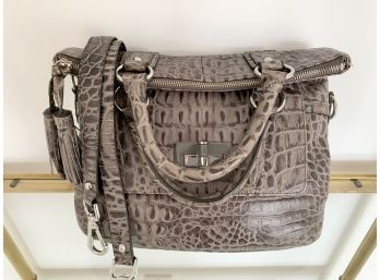A Grey Leather Embossed  Alligator Style Handbag