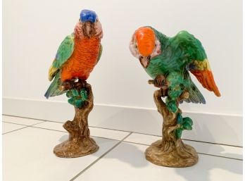 A Pair Of Hand-Painted Italian Ceramic Parrots
