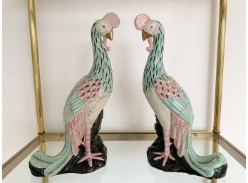 Peacock Pottery Pair By Kinder Harris