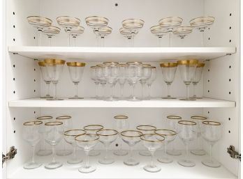 A Nice Collection Of Vintage Gilt Rim Glassware