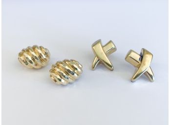 Two Pairs Of 14K Gold Earrings
