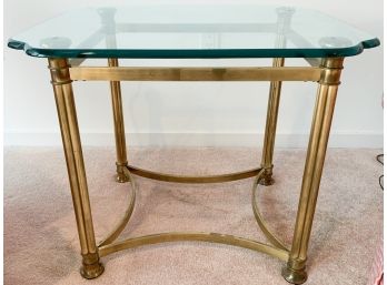 Hollywood Regency Style Glass & Brass Accent Table