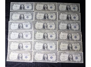 P15    Lot Of (18) Series  1935 & 1957 One Dollar Silver Certificates
