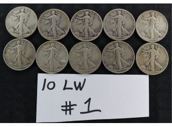 B5 Lot Of (10) Liberty Walking Half Dollars   90% Silver   LW1