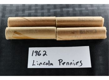 B41   Lot Of (4)  Rolls (50) 1962 Uncirculated Lincoln Pennies