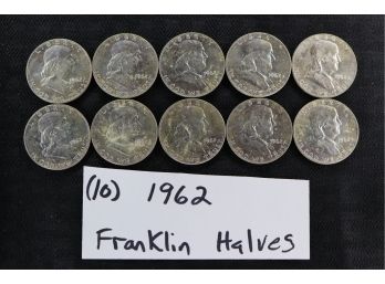 B22  Lot Of (10) Uncirculated 1962 Silver Franklin Half Dollars
