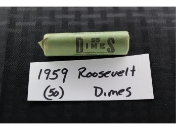 B29   Roll Of (50) 1959  Uncirculated Roosevelt Dimes 90 % Silver
