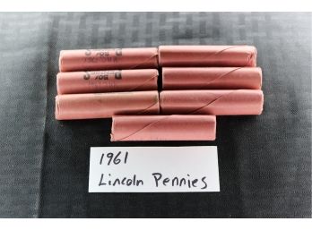 B44   Lot Of (7) Rolls (50) 1961  Uncirculated Lincoln Pennies