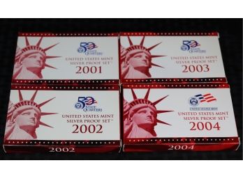 C1 2001 To 2004 US Mint Silver Proof Sets 4 Pcs.