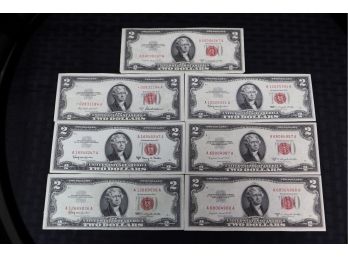 P10    Lot Of (7) Series 1963 Red Seal Two Dollar Bills