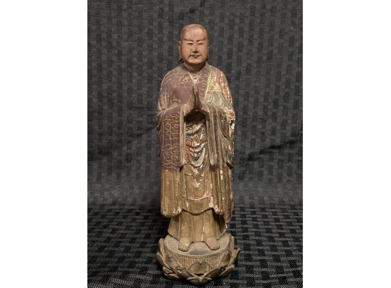 Antique Carved Wood  Polychrome  Asian Figure