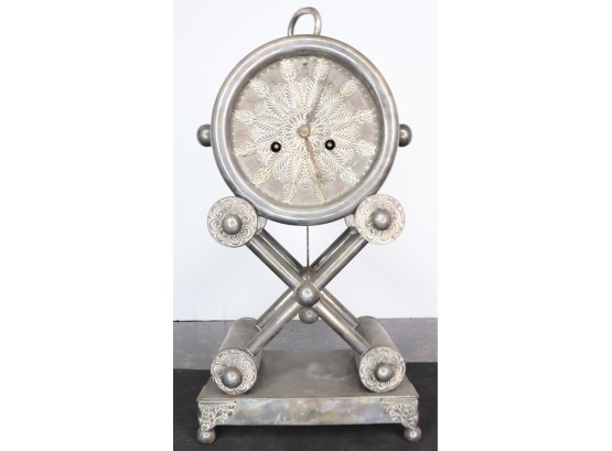 Unique Antique Silver Wind Up Clock Signed