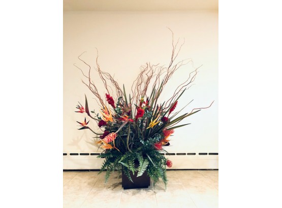 Square Floor Vase With Oversized Colorful Silk Plant