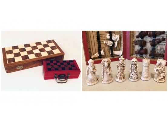 Qing Dynasty Army Style 32-Piece Chess Set With Folding Board/Case And Additional Set With Internal Storage