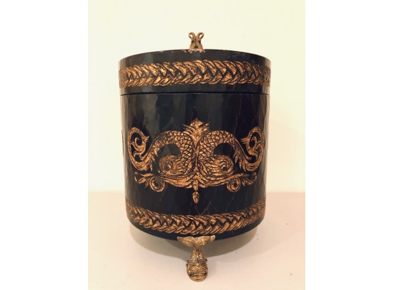 Round Etched Box With Gold Accents From Maitland Smith