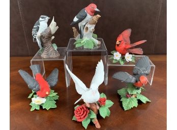 Six Lenox Fine Porcelain Garden Birds Including Downy Woodpecker (1989)