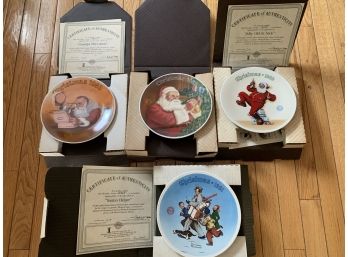 Four Official Rockwell Society Of America Christmas Collector Plates