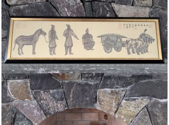 Signed Custom Framed Asian Art Depicting Men & Horses