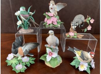 Six Lenox Fine Porcelain Birds Including Twilight Mischief Raccoon (1990)