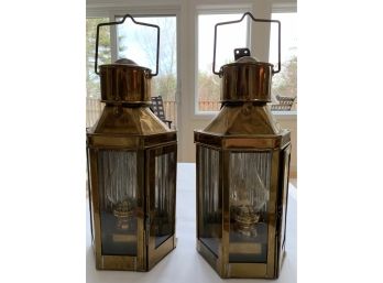 Pair Of Vintage Brass Wall Lanterns
