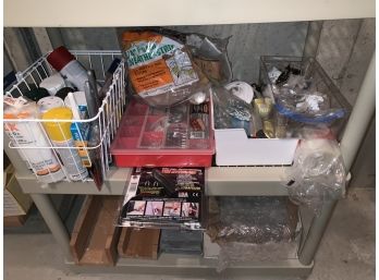Shelf Lot, Staple Gun, Spray Paint, Miter Boxes, Tiles, Drop Cloth, Weather Stripping And More