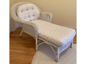 Vintage Wicker Chaise With Cushion Upholstered In Pine Cone Hill Fabric