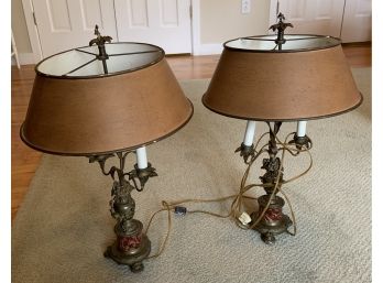 Pair Of Bronze And Wood Lamps