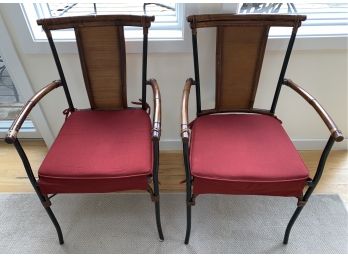 Pair Of Chairs With Wicker Seats And Bamboo Arms