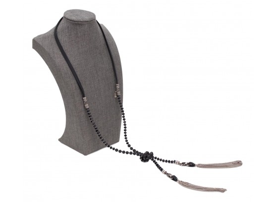 Sea Smadar Eliasaf Handcrafted Leather Knot Lava Crystal Stone Tassel Necklace