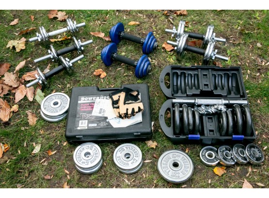 Power House Polished Chrome Adjustable Dumbbell Weight Set And More