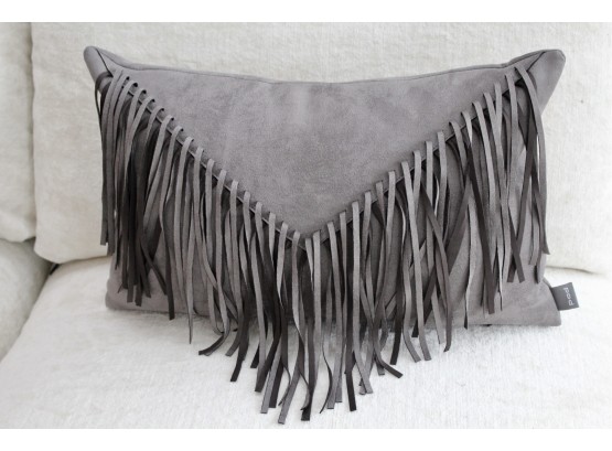 Fringed Faux Suede Gray Pillow By POP