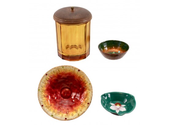 Amber Glass Cigar Humidor, Pierre Bonnet Limoges Enamel Bowl And More