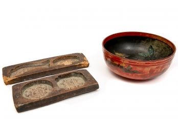Antique Chinese Wooden Bowl And Molds
