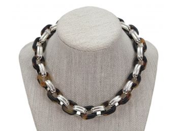 Ralph Lauren Signed Vintage Tortoise Silver Chain Link Choker Necklace