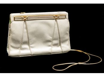 Judith Lieber Snakeskin Convertible Evening Clutch/Shoulder Bag With Mirror, Comb And Coin Purse
