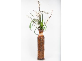 Copper Finish Vase With Faux Cherry Blossom Branches