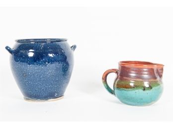 Pair Of Colorful Glazed Pottery Pieces