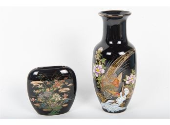 Pair Of Japanese Black Porcelain Vases