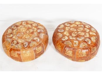 Pair Of Egyptian Embossed Leather Floor Cushions