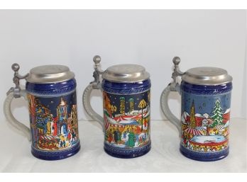 Three Vintage Limited Edition Annual Christmas Beer Steins