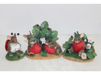 Three Charming Tails Strawberry Themed Figurines - One Artist Signed