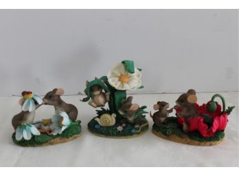 Three Assorted Fitz & Floyd Charming Tails Flowers & Mice Figurines