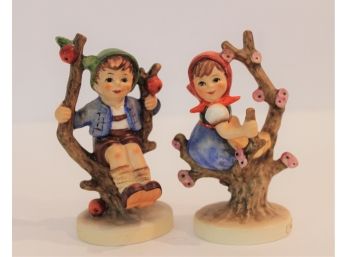 Cute Vintage Pair Hummel 'Apple Tree Girl' And 'Apple Tree Boy' 4' Figurines TMK 5