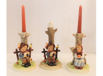 Vintage Hummel Tape Candle Holders And 1 Hummel Lamp (For Repair)