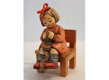 Vintage Hummel 'To Keep You Warm' #759 TMK7 Girl W/Wood Chair Figurine