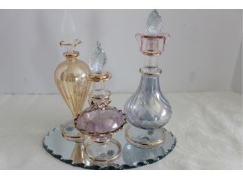 Three Delicate Hand Blown Glass Perfume Bottles