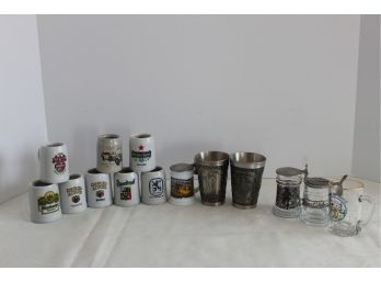 Vintage Assortment Of Mini Beer Mugs/Steins And German Zinn Beckar Pewter Shot Glasses