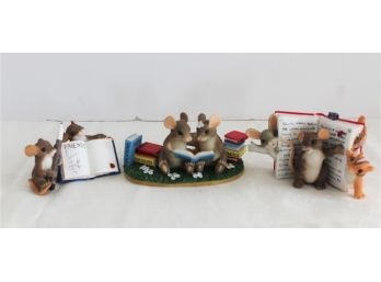 Three Charming Tales Dean Griff Autographed Reading/Book Themed Figurines